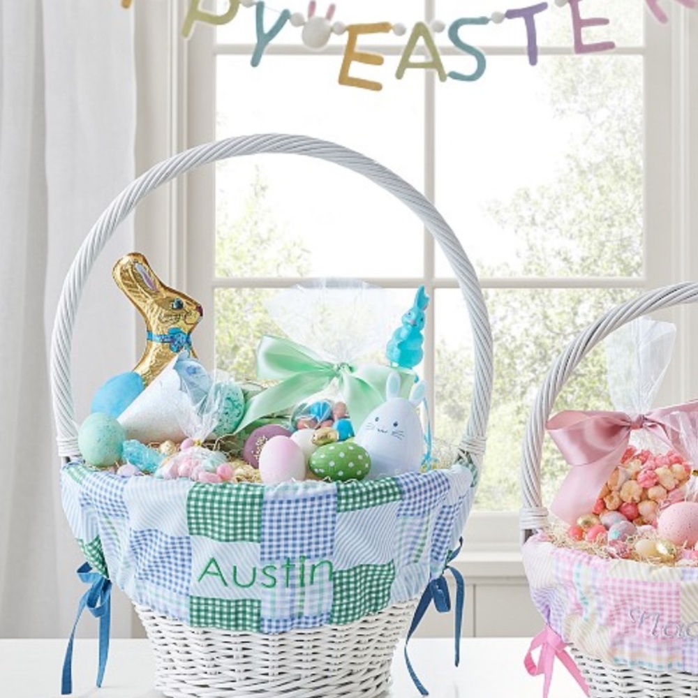 Pottery Barn Kids blue Green Plaid Easter Basket Liner Large